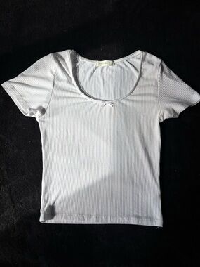 Ribbed Scoop Neck Tee - White
